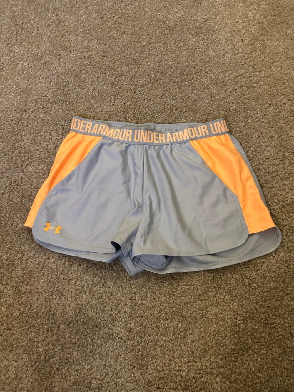 Under Armour Women's Athletic Shorts in Light Gray and Neon Orange